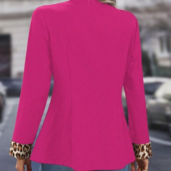 Hot Pink Casual Women's Double Breasted Cinching Waist Blazer - Picture 2 of 5